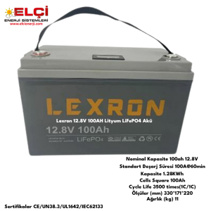Lexron 12.8V 100AH Lityum LiFePO4 Akü